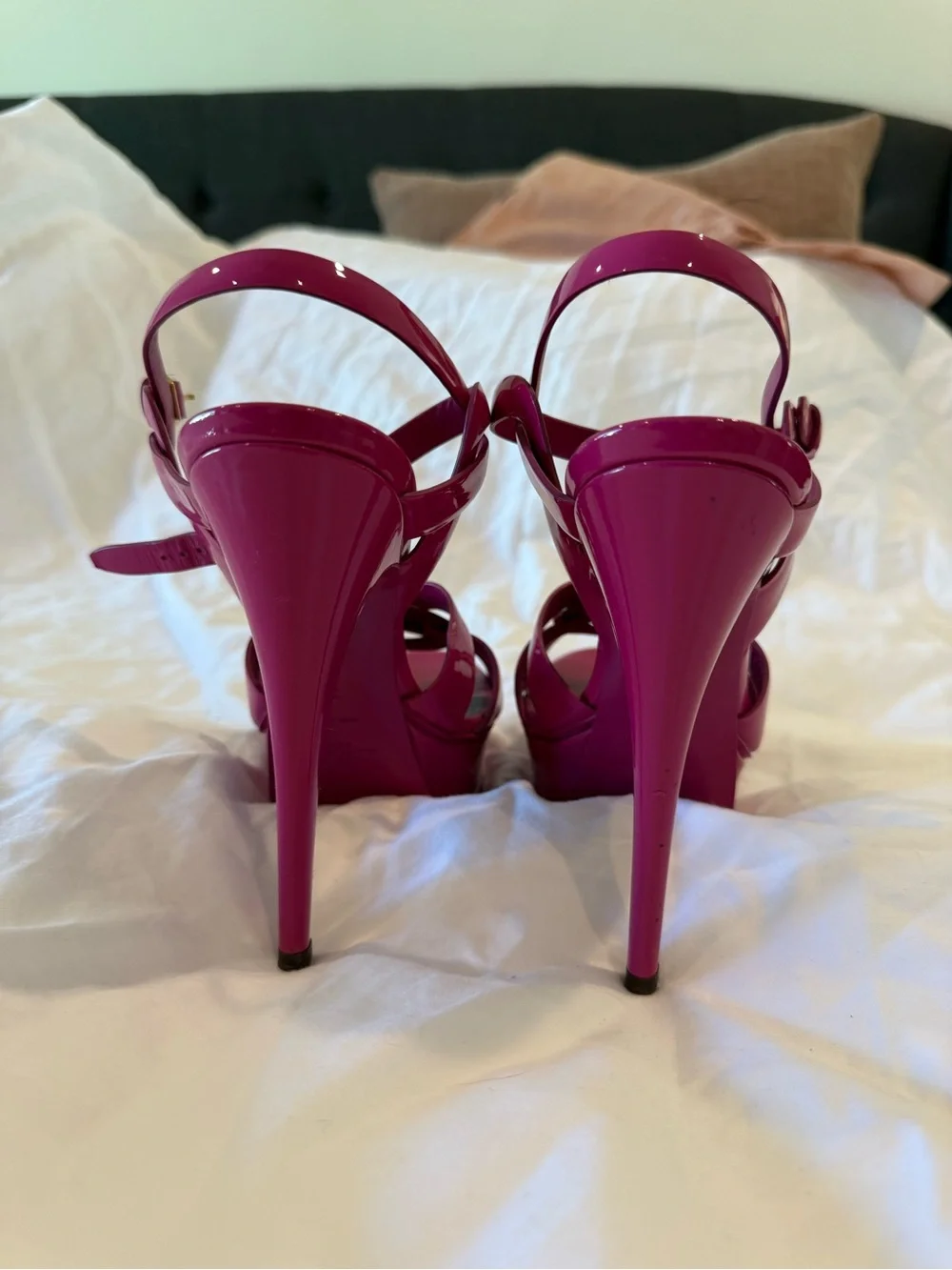 Saint Laurent Fuchsia Patent Platform Sandals